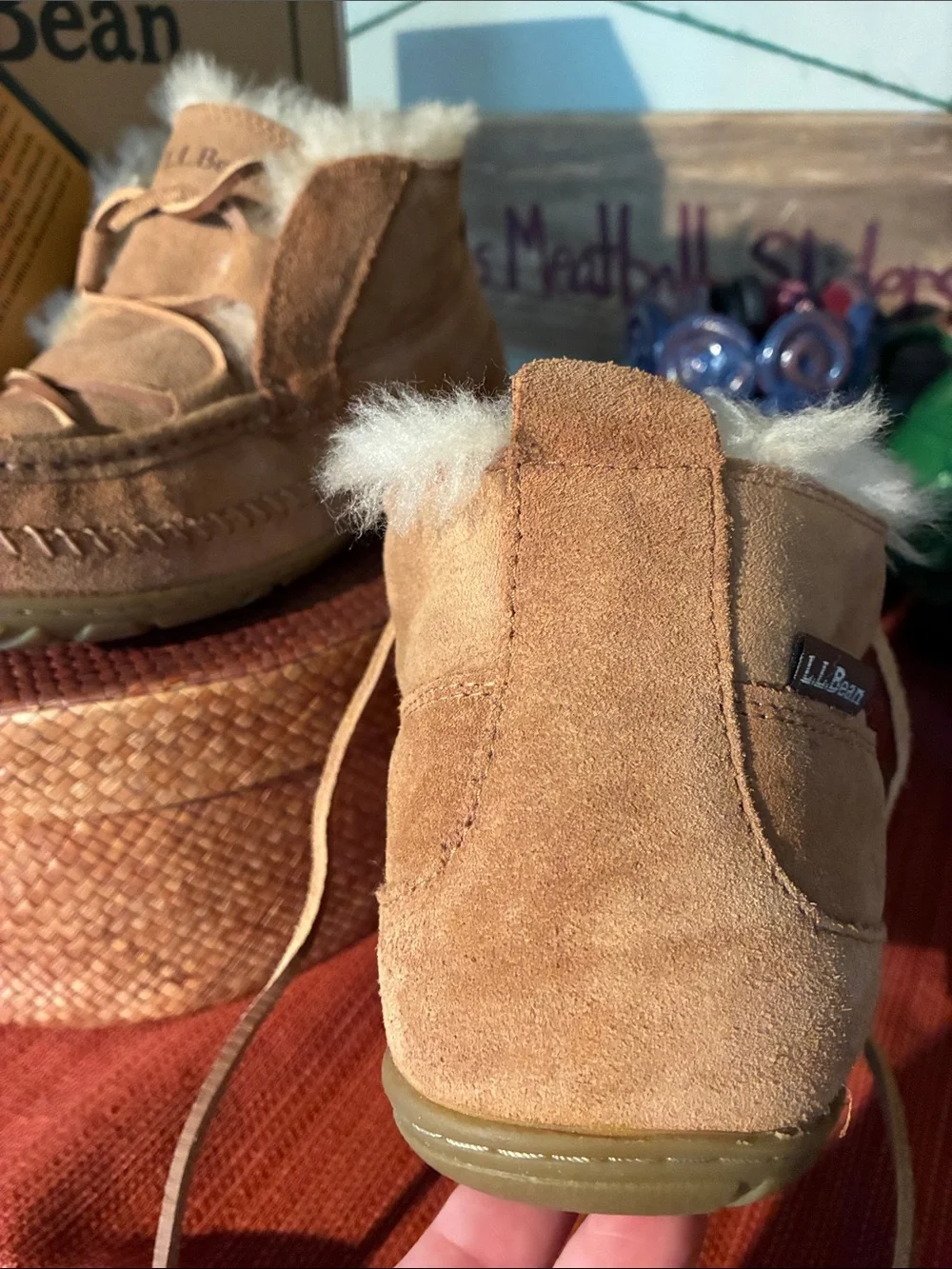 L.L.Bean Wicked Good Lodge Chukka Slippers shearling trim & Suede Uppet